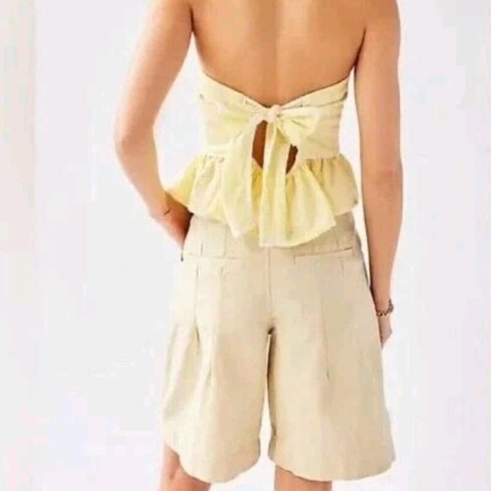 Free People High Street Brown Rice Trouser Shorts Sz 4 New Cotton/Linen - Picture 2 of 15